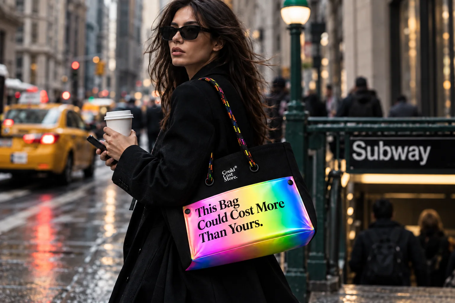 New York in the rain: the crossbody worn across the city.